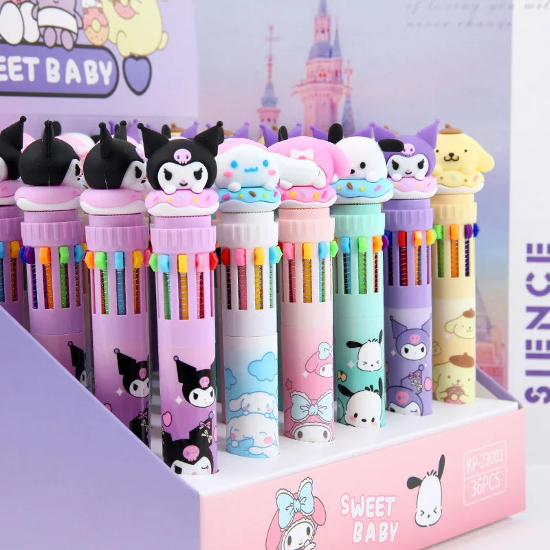 Sanrio Cartoon Ballpoint Pen 18/36pcs Kuromi Hello Kitty Cinnamoroll 10 Color