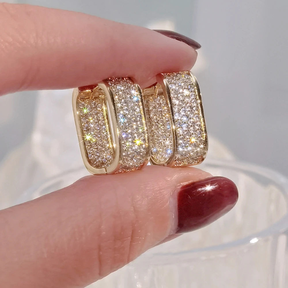 Korean Fashion Paved CZ Hoop Earrings