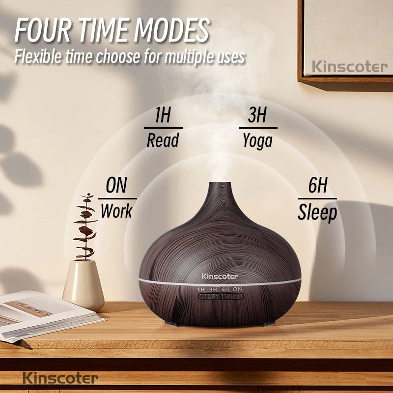 Aromatherapy Essential Oil Diffuser Wood Grain Remote Control Ultrasonic Air Humidifier with 7 Colors Light