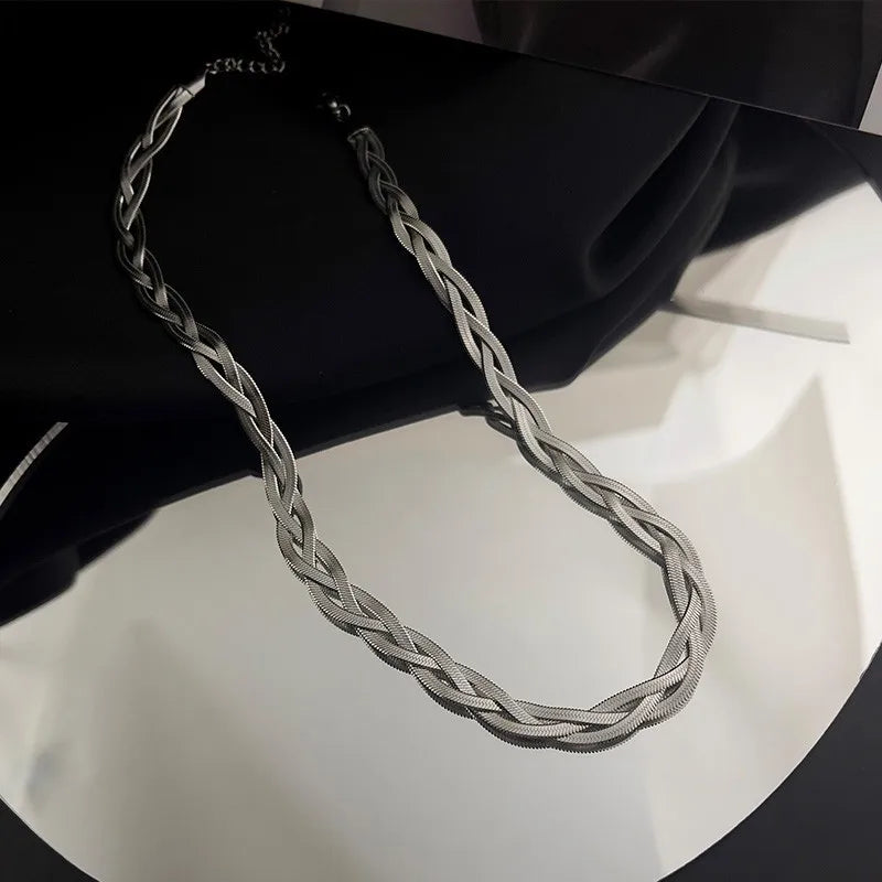 Stainless Steel Tricolor Hand Braided Necklace