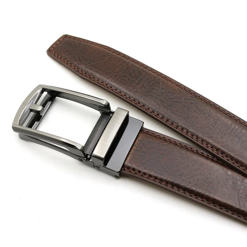 Genuine Leather Men's Belt Alloy Automatic Buckle Two-layer