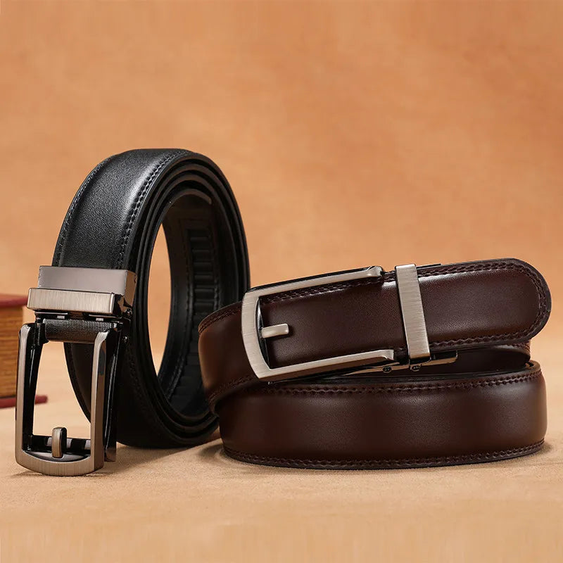 Genuine Leather Men's Belt Alloy Automatic Buckle Two-layer