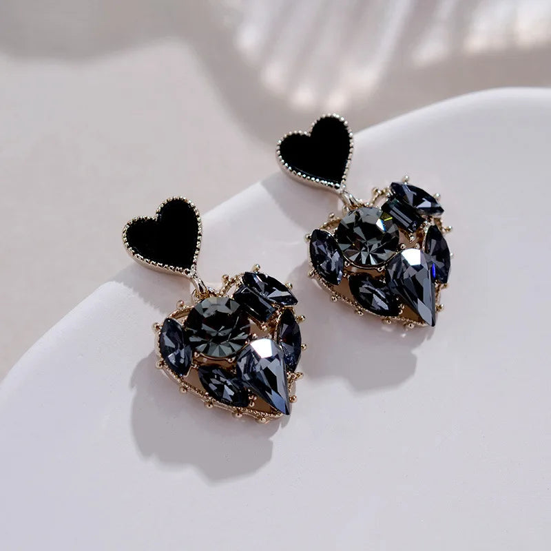 Black Rhinestone Love Earrings