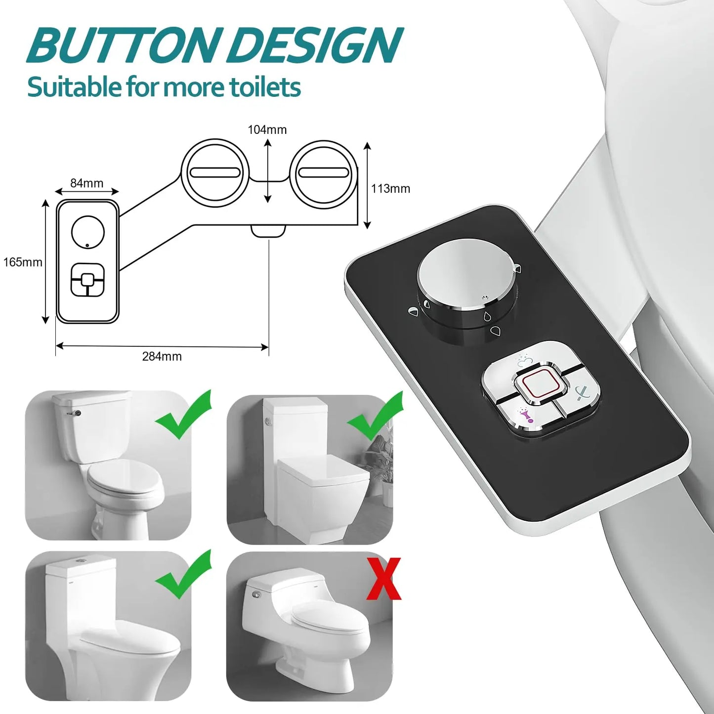 Bidet Toilet Seat Attachment Ultra-thin Non-electric Self-cleaning Dual Nozzles Frontal