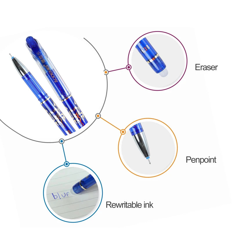 57Pcs/Set Erasable Gel Pens Black Blue Refill Rod 0.5mm Ballpoint Pen