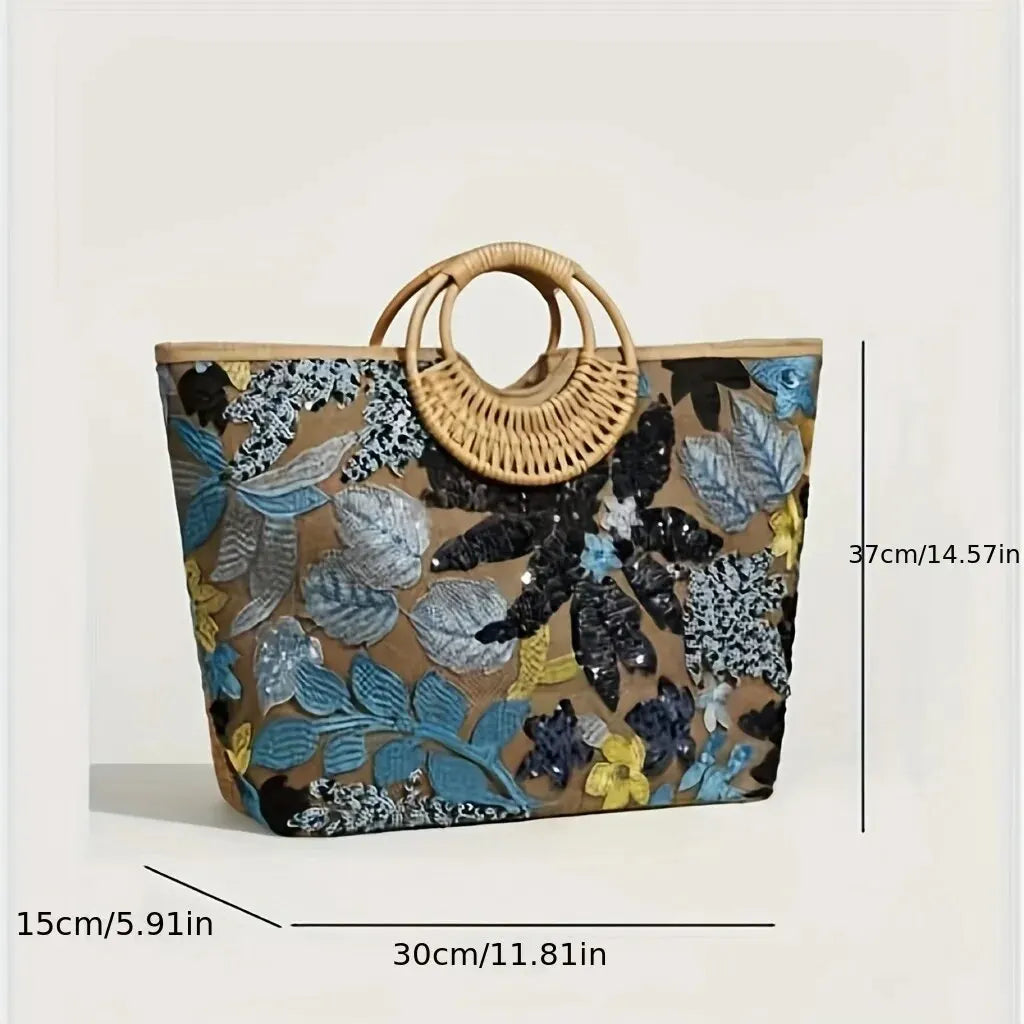 Evening Style Handbag, Shiny Sequined Flowers,