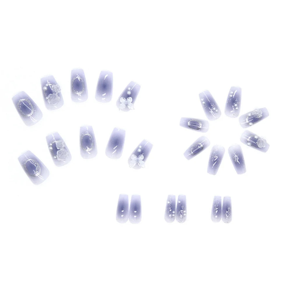 24Pcs Love Heart Butterfly Coffin Fake Nails