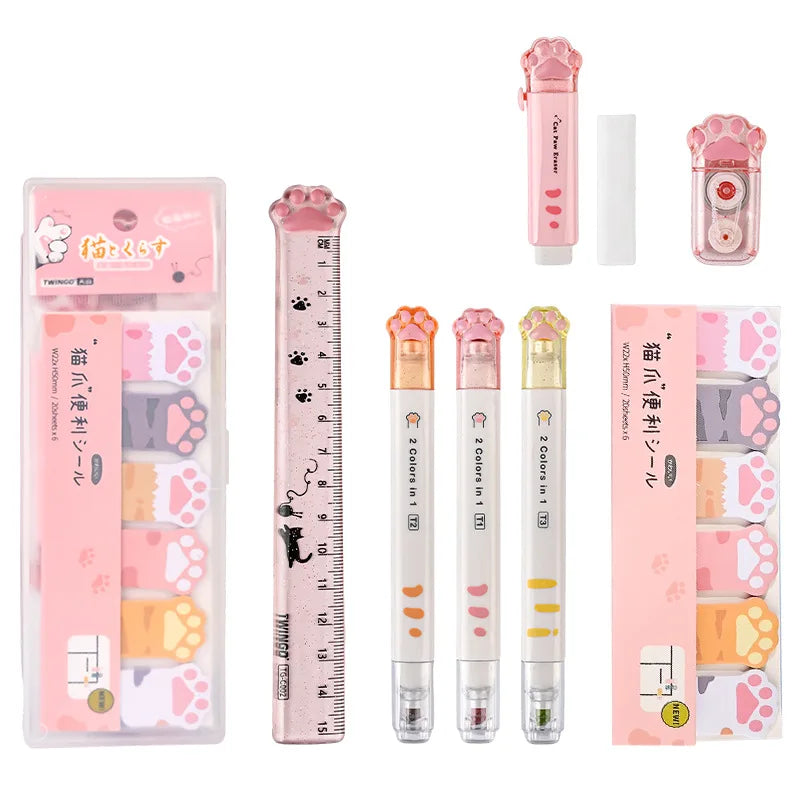 Cat Claw Memo Pad Rubber Ruler Learning Cartoon Stationery Set