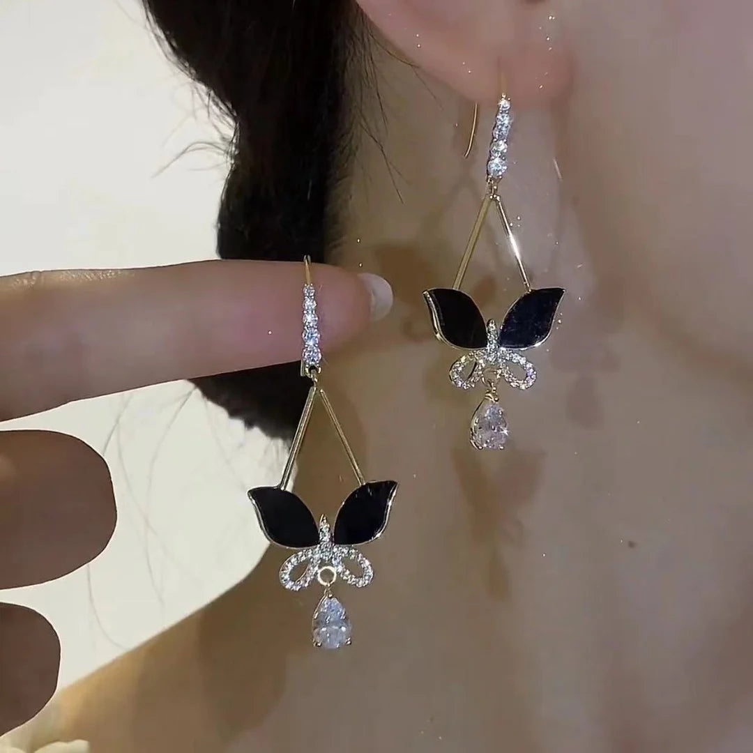 Trend Unique Design Elegant Exquisite Zircon Black Butterfly Earrings