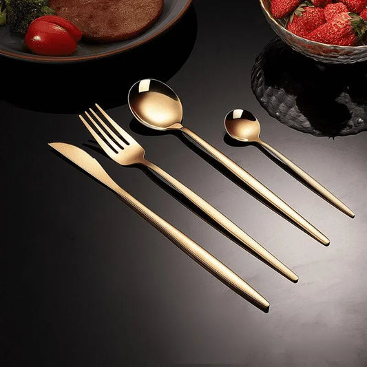 24pcs Gold Dinnerware Set Stainless Steel Steak Knife Fork