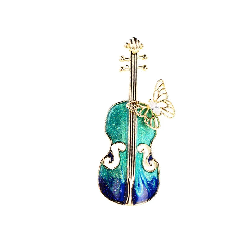 Insect Butterfly Violin Metal Brooch