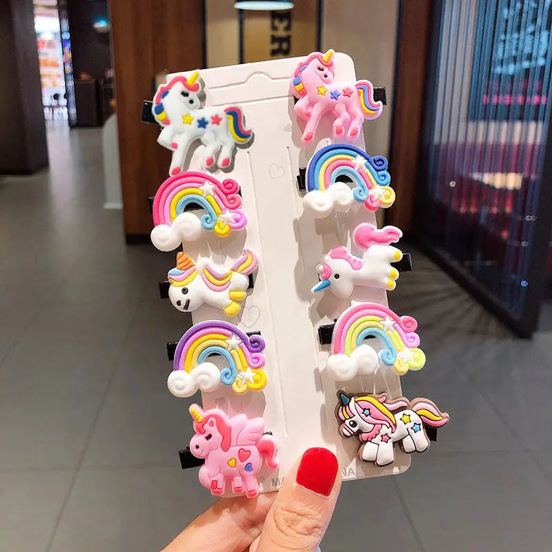 10PCS/Set New Girls Cute Cartoon Ice Cream Unicorn Hair Clips