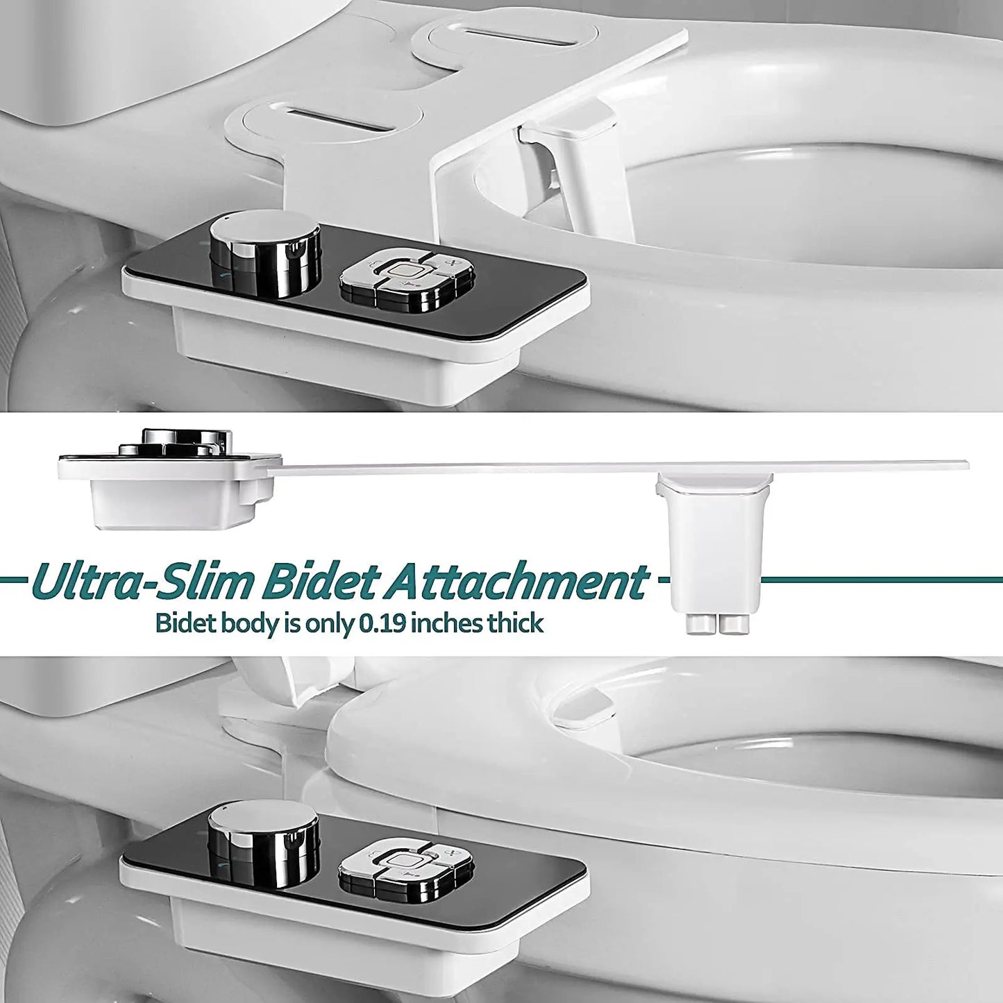 Bidet Toilet Seat Attachment Ultra-thin Non-electric Self-cleaning Dual Nozzles Frontal