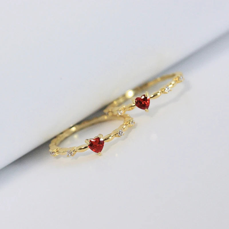 Red Heart Cubic  Rings