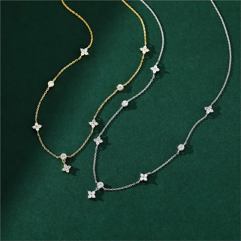 Zircon Four-leaf Flower Chain Necklace