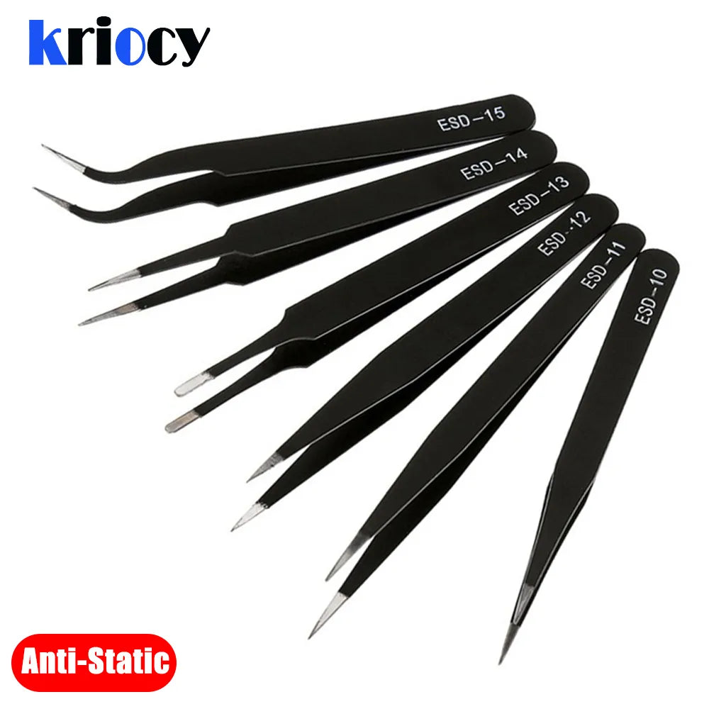 ESD Anti-Static Stainless Steel Tweezers Set Maintenance Repair Tool Kit