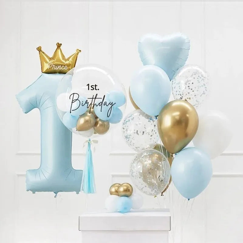 Prince Crown Number Foil Balloons 1st Birthday Party Decorations