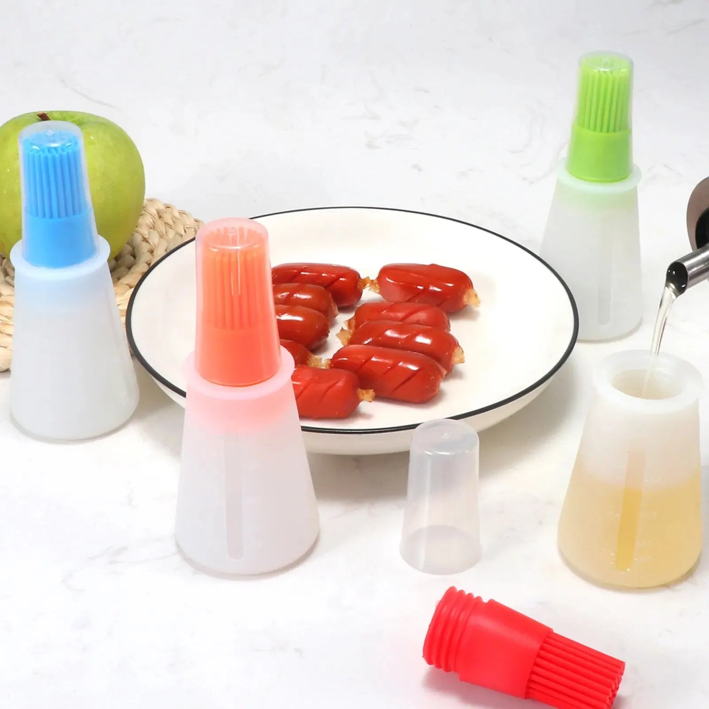 3pcs Silicone BBQ Oil Bottle Brush With Flat-Bottom Design