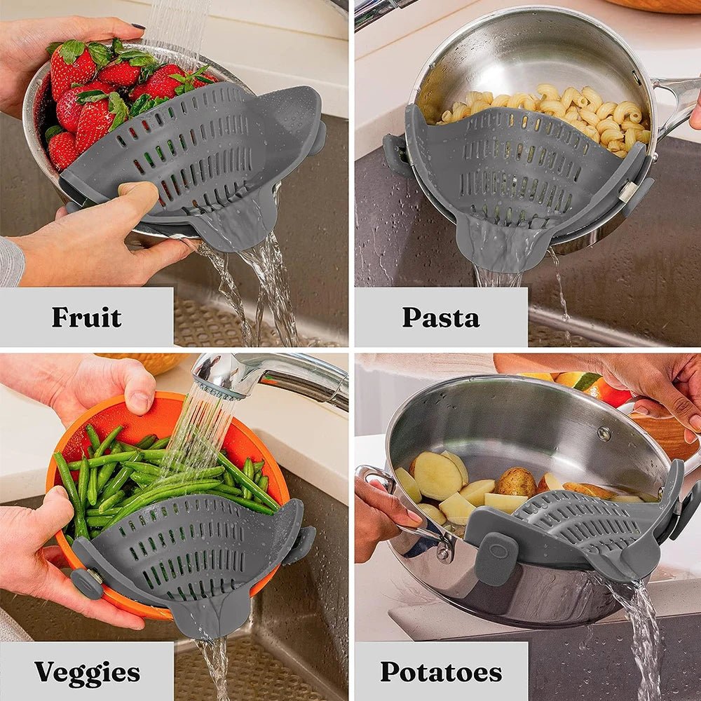 Silicone Kitchen Strainer Clip On Pots and Pans