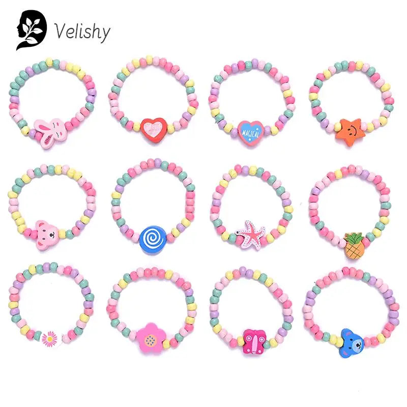 12Pcs/Pack Children Wooden Beads Bracelet