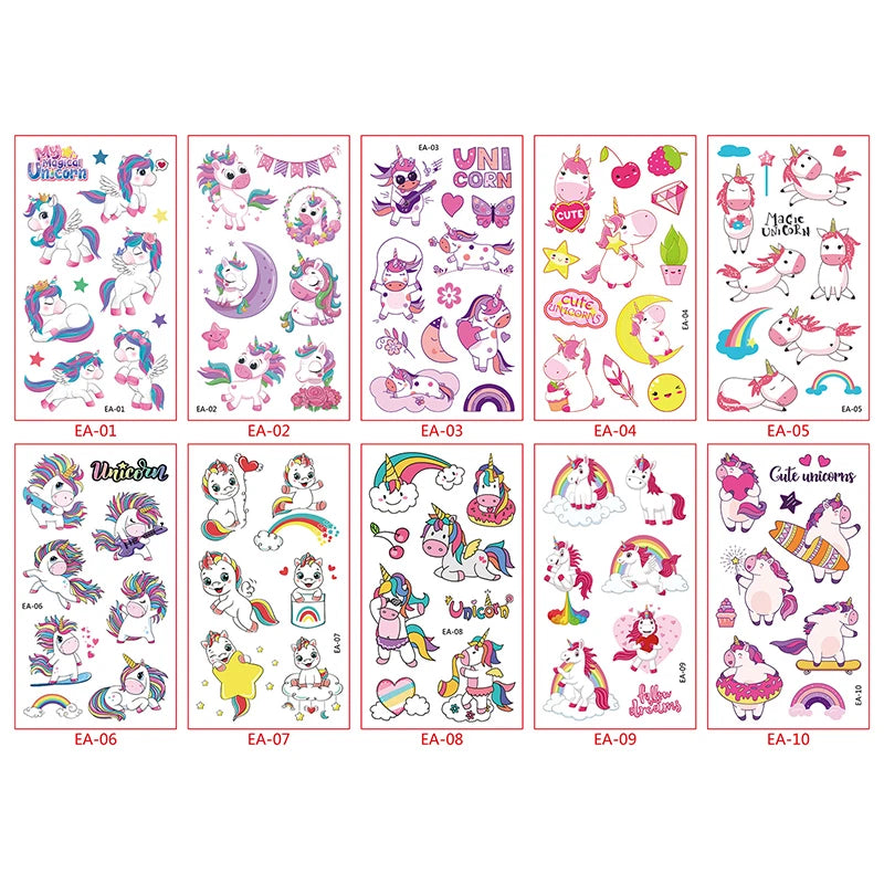 10 sheets Unicorn Fake Tattoo Stickers