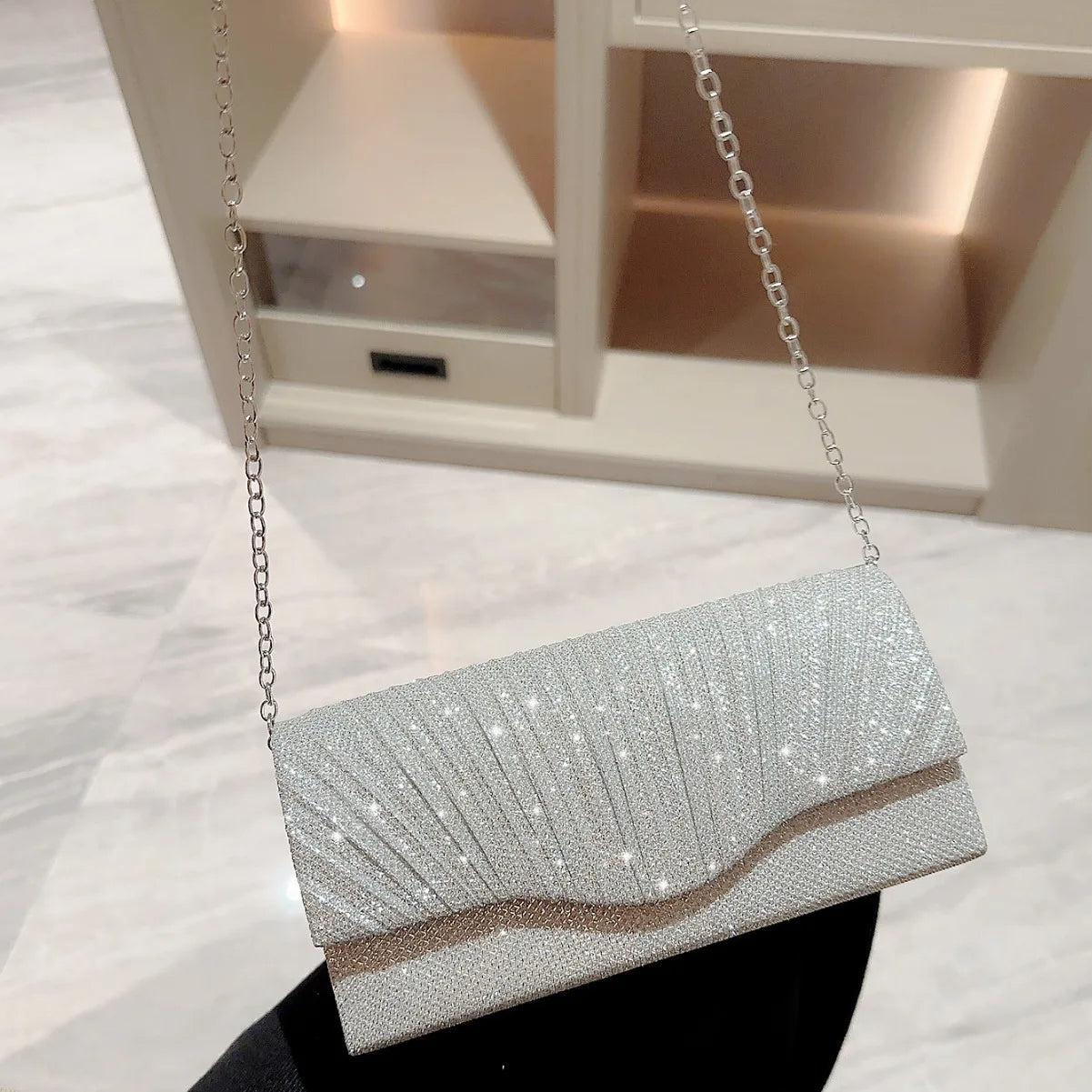 Ladies Glitter Silver Clutch Bag