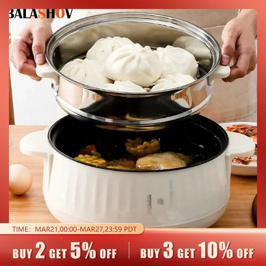 220V Multi Cookers Single/Double Layer Electric Pot 1-2 People Household Non-stick Pan