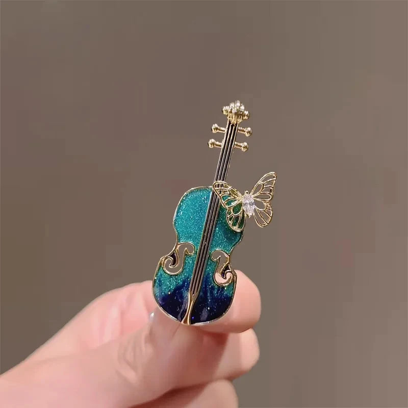 Insect Butterfly Violin Metal Brooch