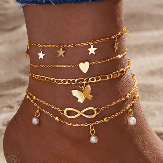 Gold Color Vintage Butterfly Anklet