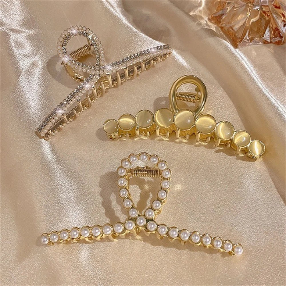 Shiny Rhinestone Crystal Opal Pearl Hair Claw Clips