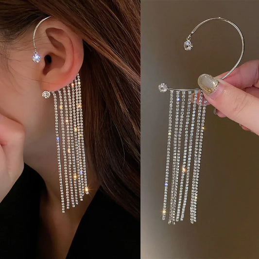 Long Tassel Crystal Chain Ear Cuff Clip