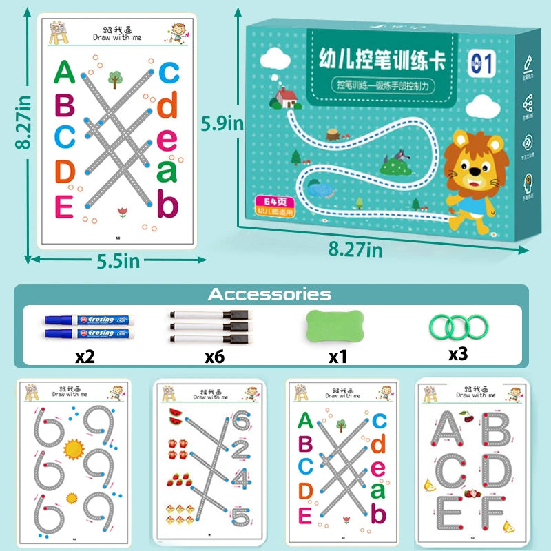 Montessori Drawing Toy Pen Control Training Color Shape Math Match Game Set