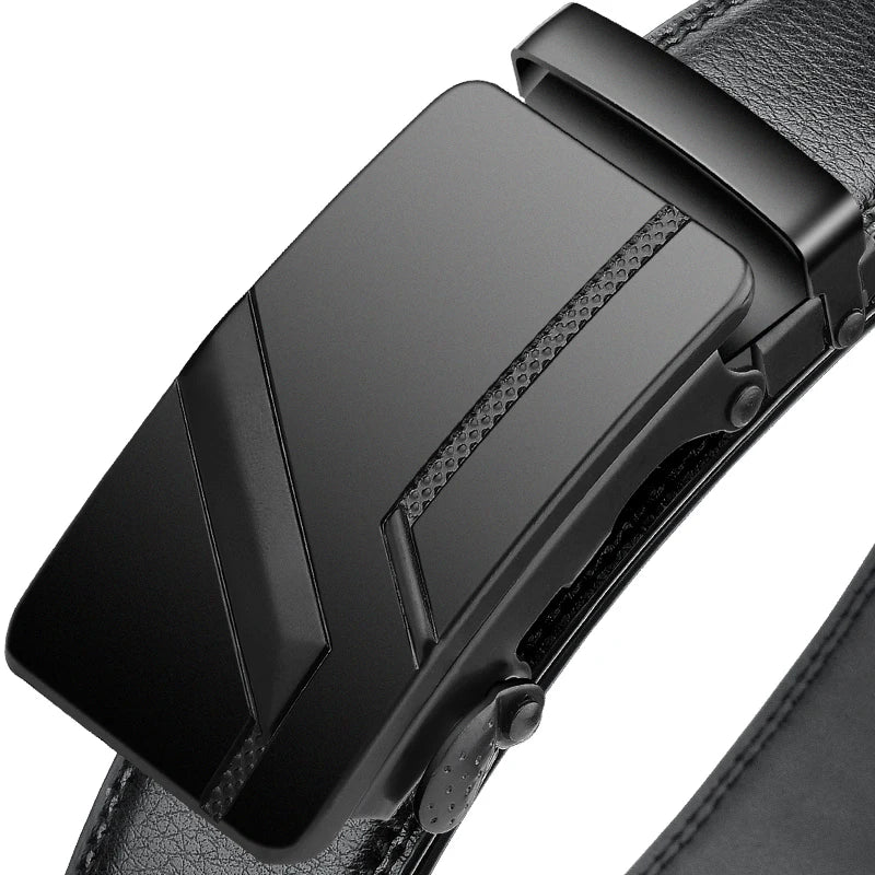 Automatic Simple Buckle Black PU Leather Belt