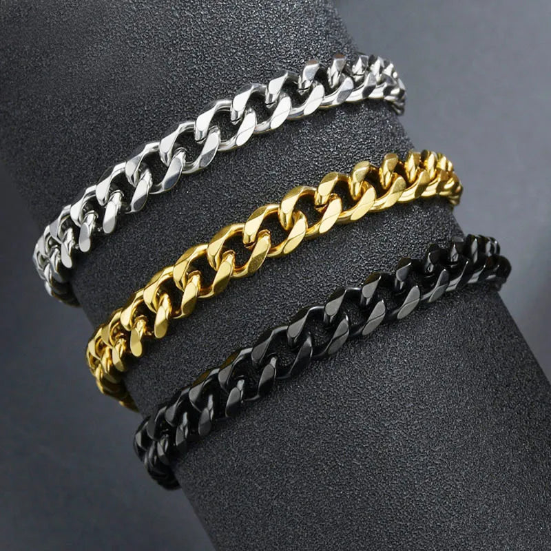 Fashion Stainless Steel Men Curb Cuban Chain Bracelet