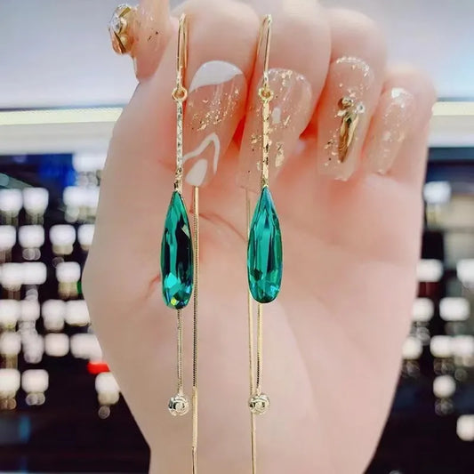 Korean Fashion Zircon Green Water Drop Earrings