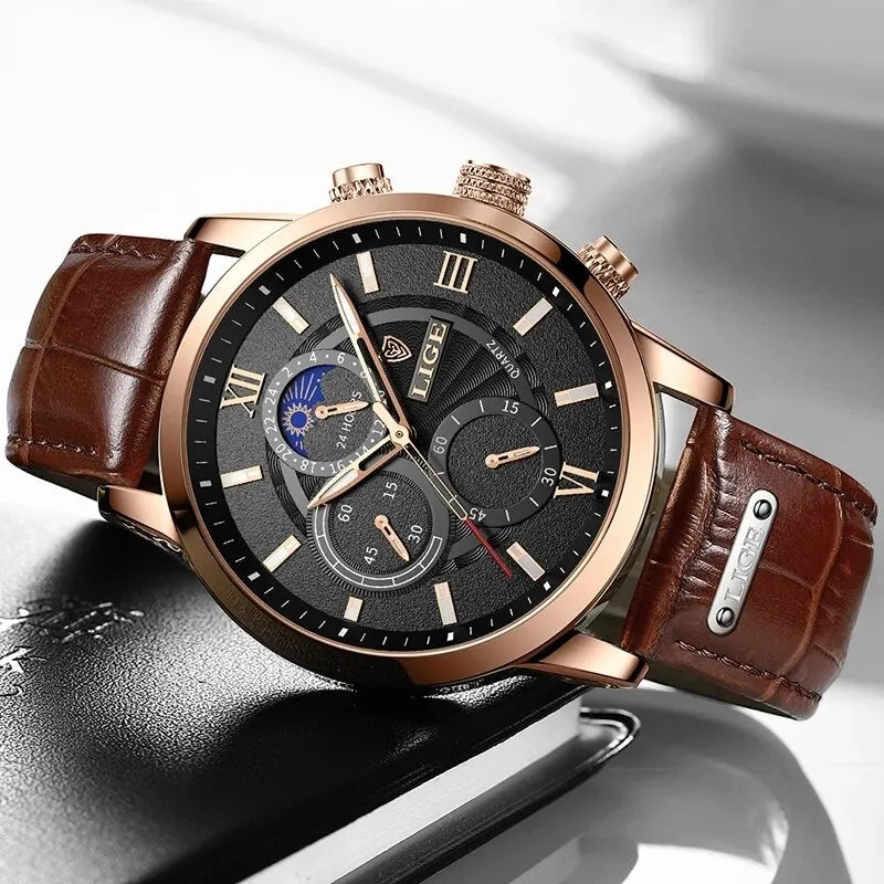 Mens Watches Luxury Brown Leather