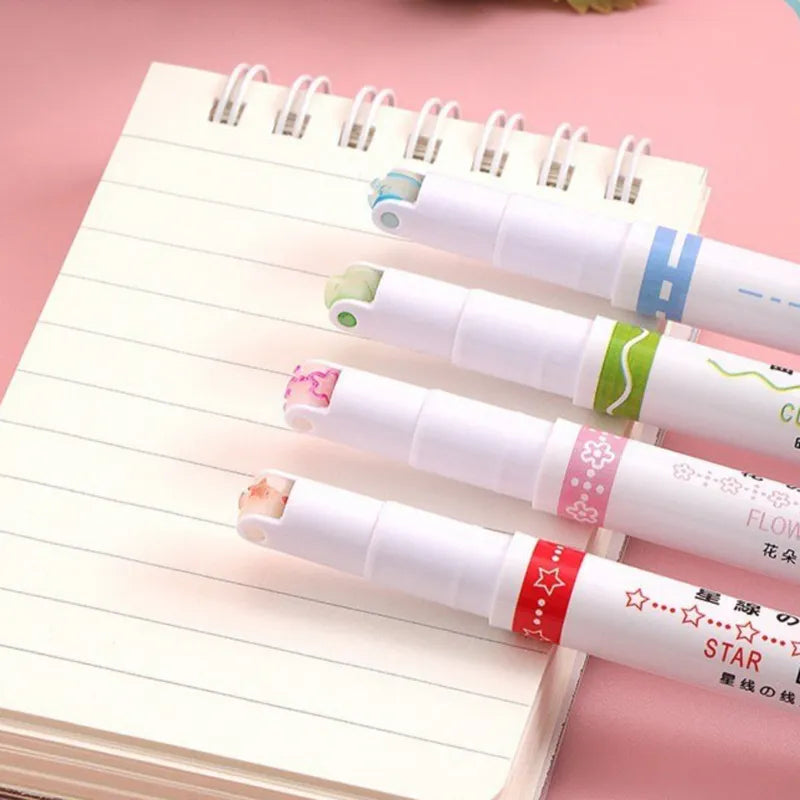 6Pcs/ Flowers Line Shaped Highlighter Pens Roller