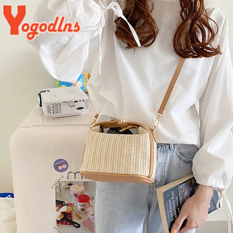 Trendy Shoulder Bag Woven Bucket Crossbody Bag