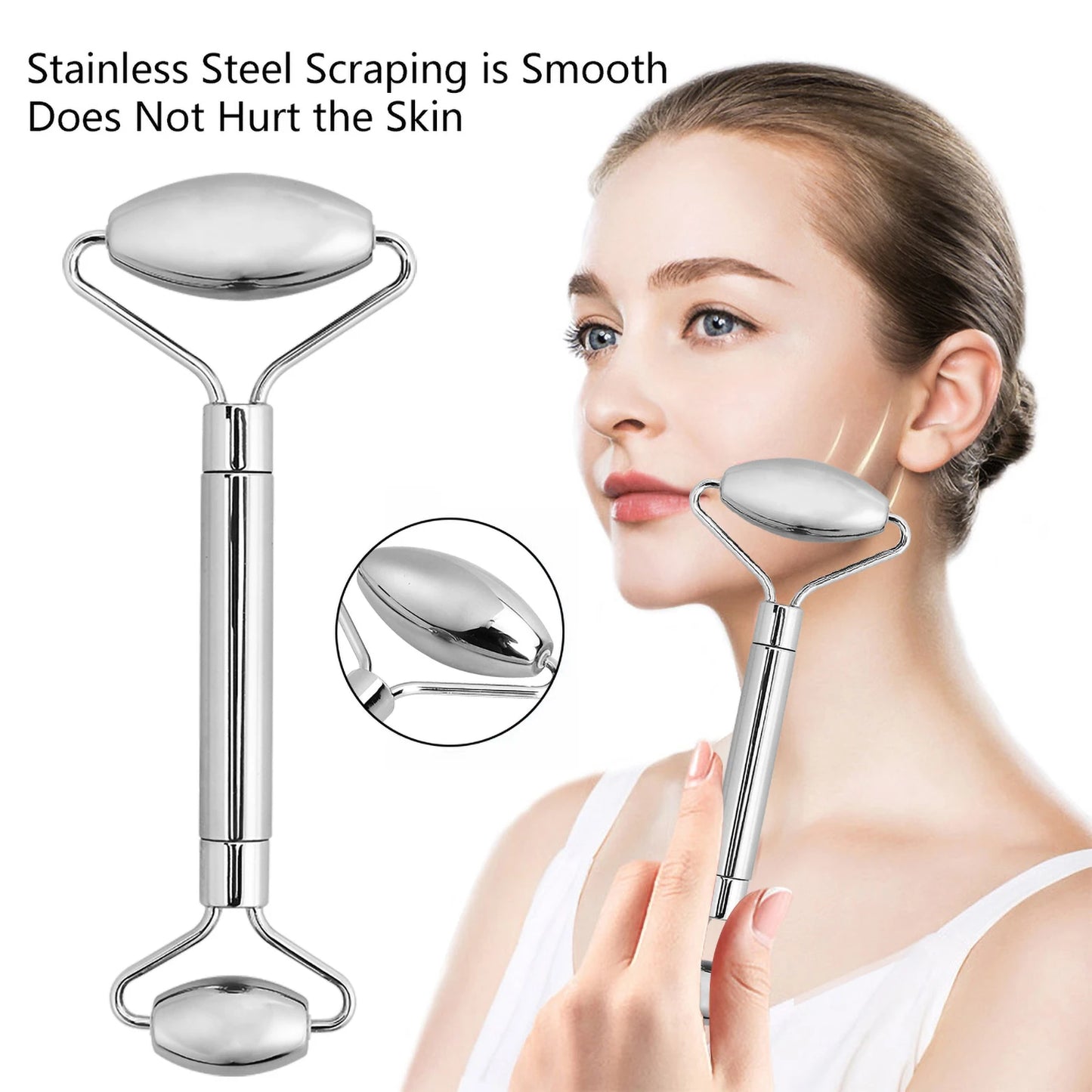 Stainless Steel Facial Roller Gua Sha Set Face Care Lifting Massage Tools Anti Wrinkle Skin Tighten