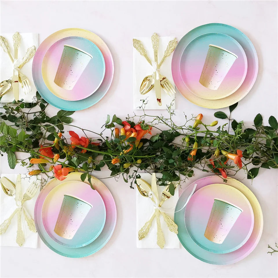 Rainbow Tableware Set  for Birthday Party Decorations