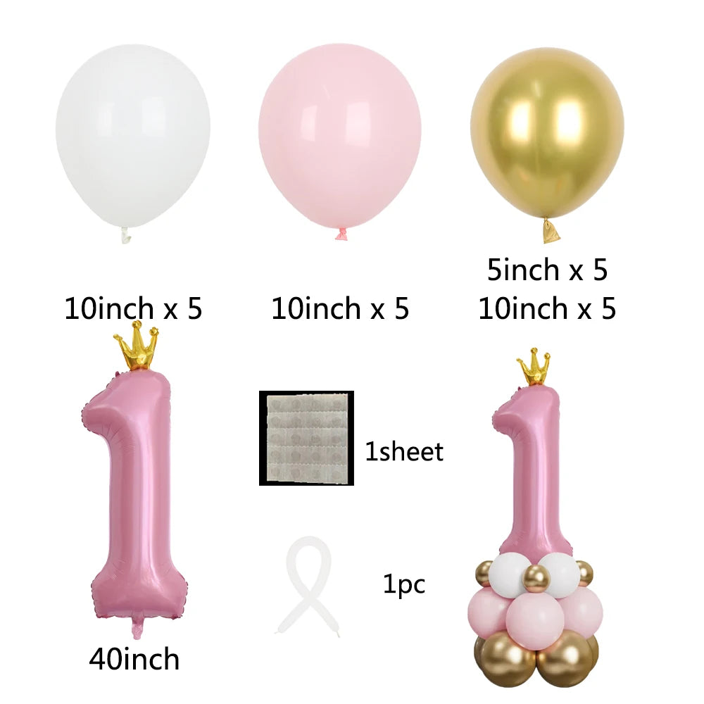 Birthday Latex Balloons Pink Blue Crown