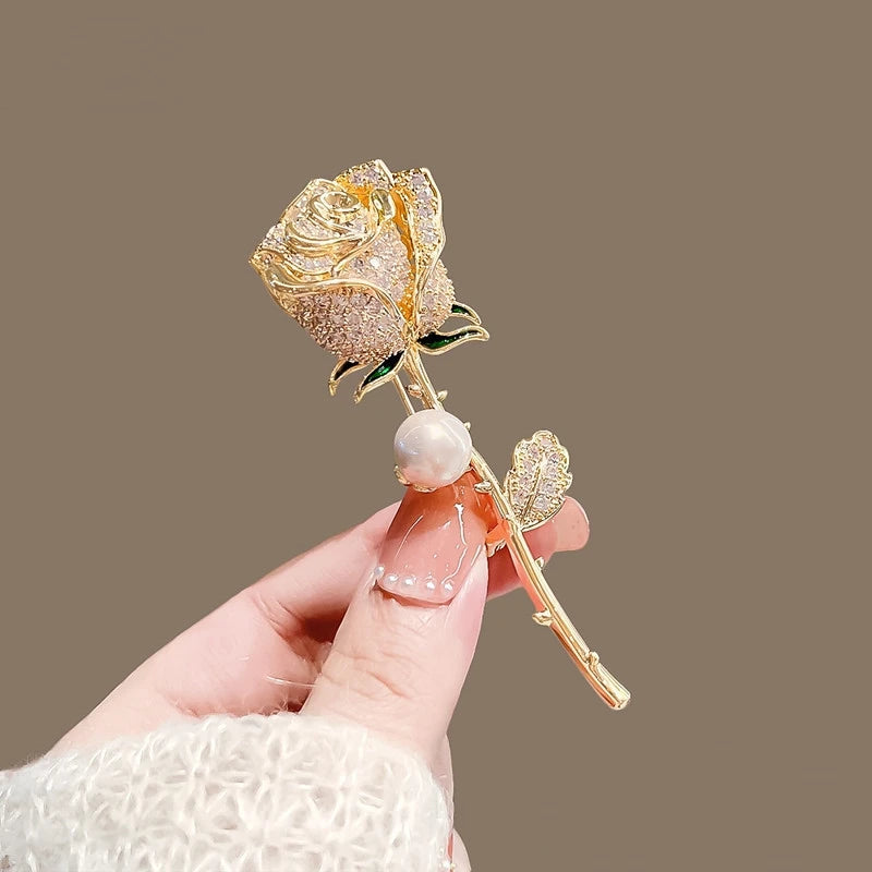 Elegant Gold Color Rose Flower Brooches