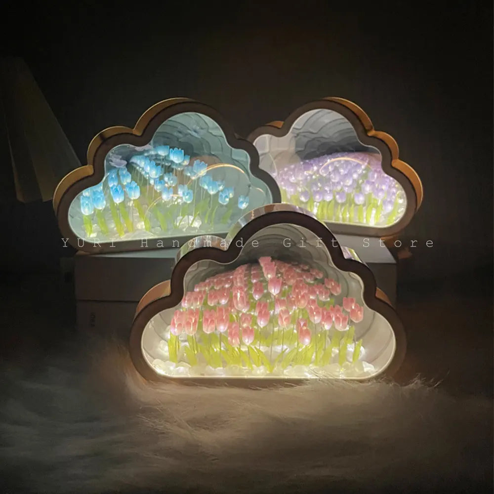 Cloud Tulip Night Light Handmade Mirror Creative Atmosphere Lamp Birthday Gift