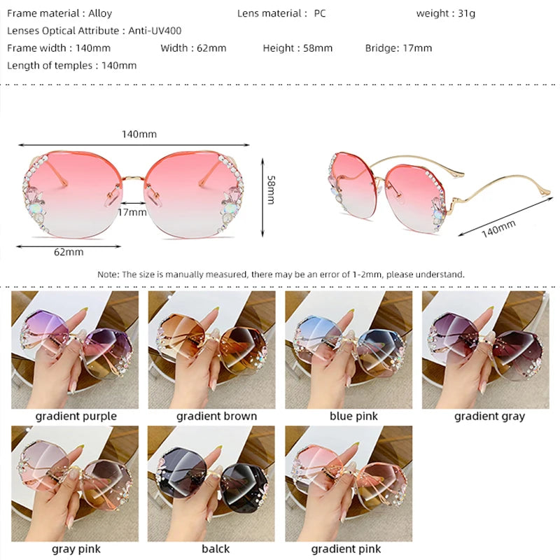 Luxury Fashion Oversized Rimless Sunglasses