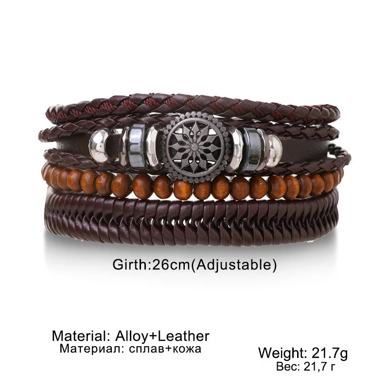 4Pcs/ Set Braided Wrap Leather Bracelets