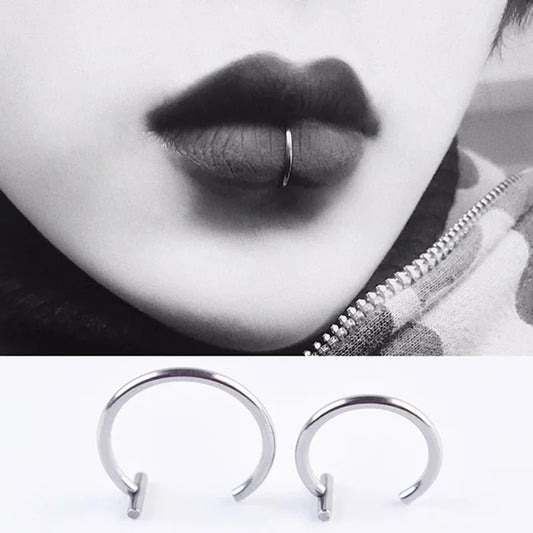 New Punk 8/10mm Titanium Steel Lip Rings