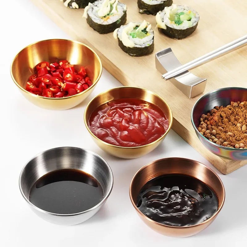 4pcs 2pcs Stainless Steel Golden Sauce Dishes Appetizer