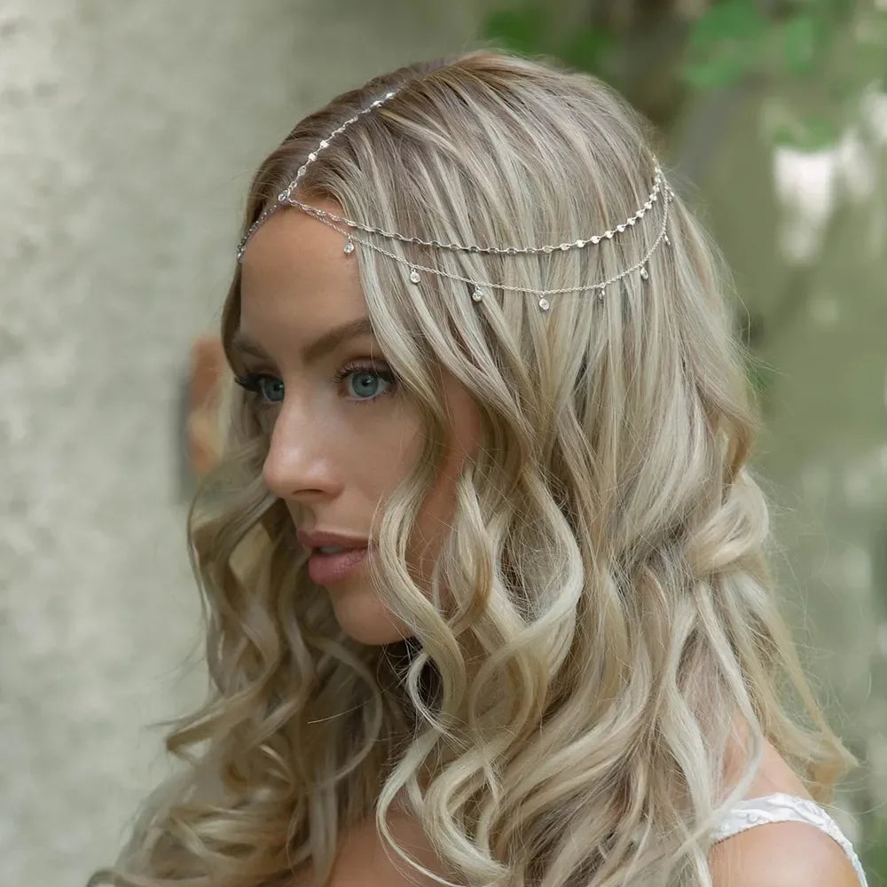 Boho Crystal Head Chain Wedding Hair