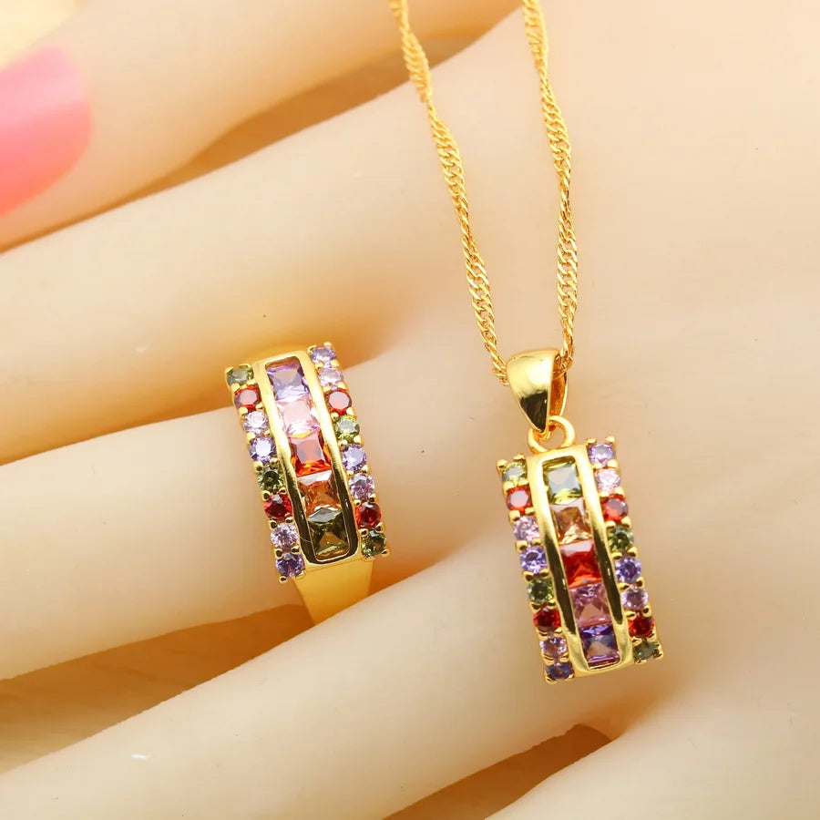 Beautiful Multicolor Zirconia Gold Plated Jewelry Sets