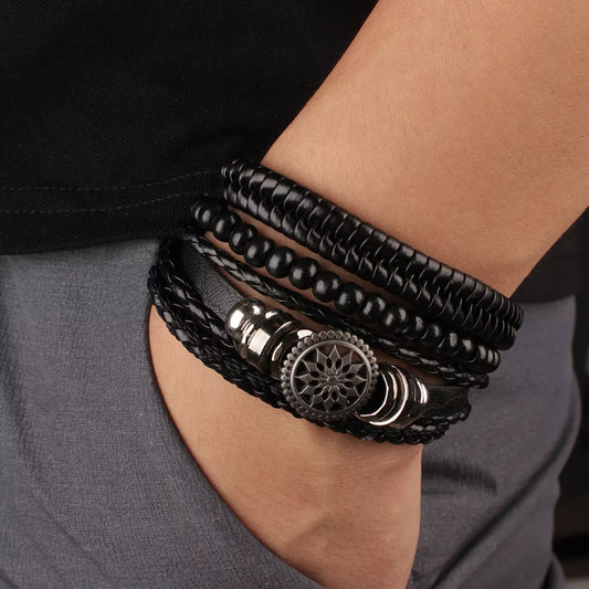 4Pcs/ Set Braided Wrap Leather Bracelets